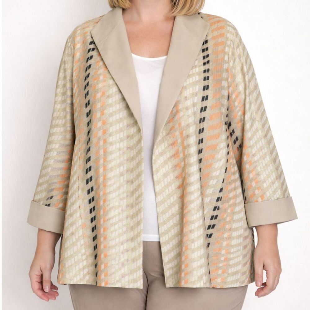 NWT Ming Wang Heritage Fit Open Front Knit Jacket Blazer 2X Neutral Striped